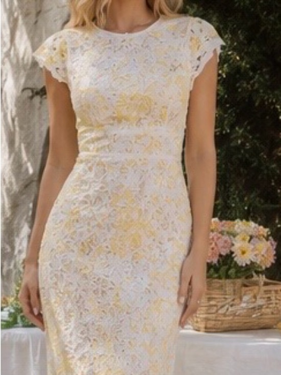 Marc Angelo Dresses & Skirts - Lace Easter Yellow and White Floral Lace Maxi Dress from Ireland